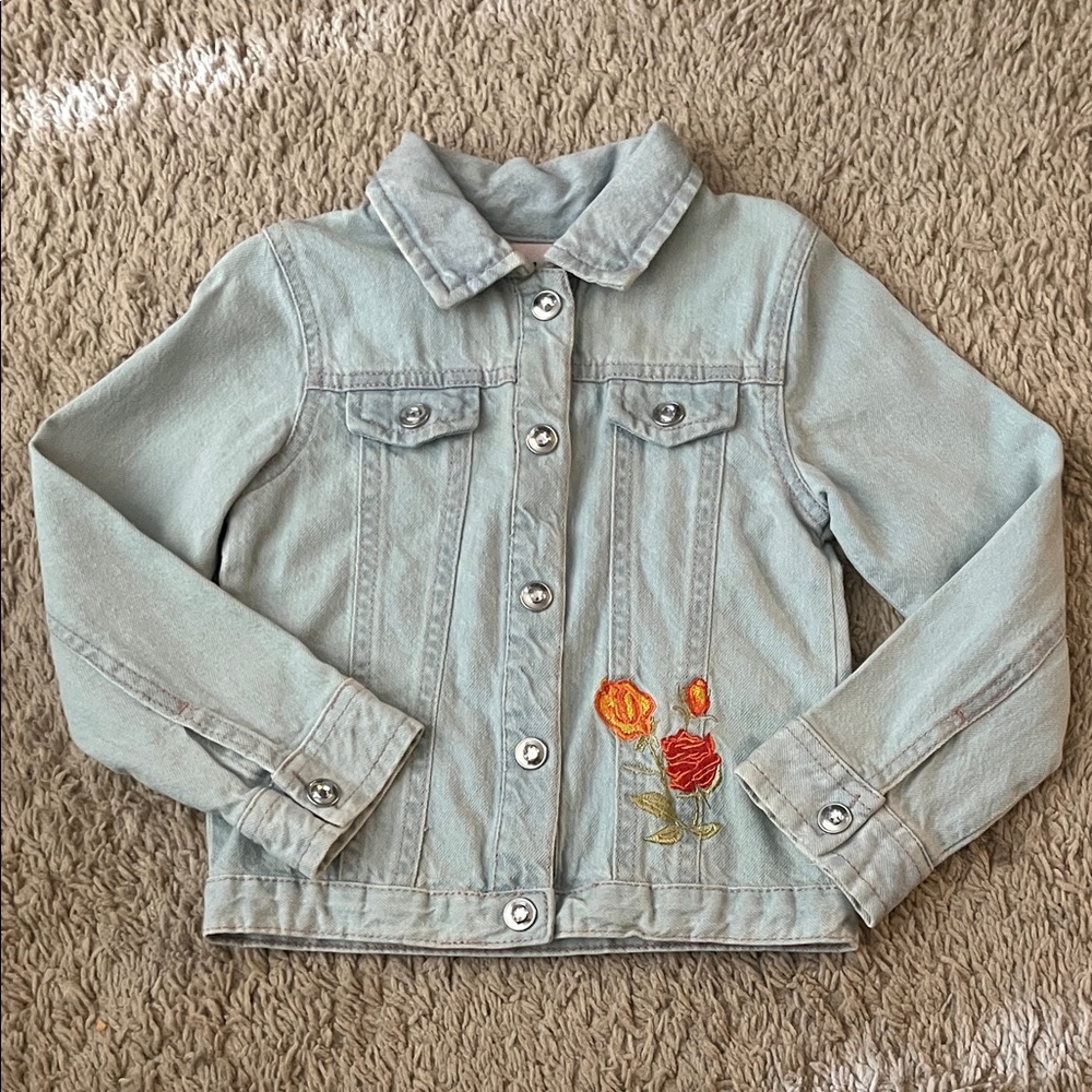 Little Lass Light Blue Jean Jacket with Floral Design